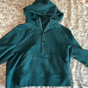 Lululemon Athletics Scuba Hoodie with hood 1/2 Zip Cropped Blue/green color
